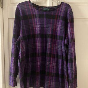 Lauren Ralph Lauren Ladies size 3X Long sleeve purple plaid t-shirt